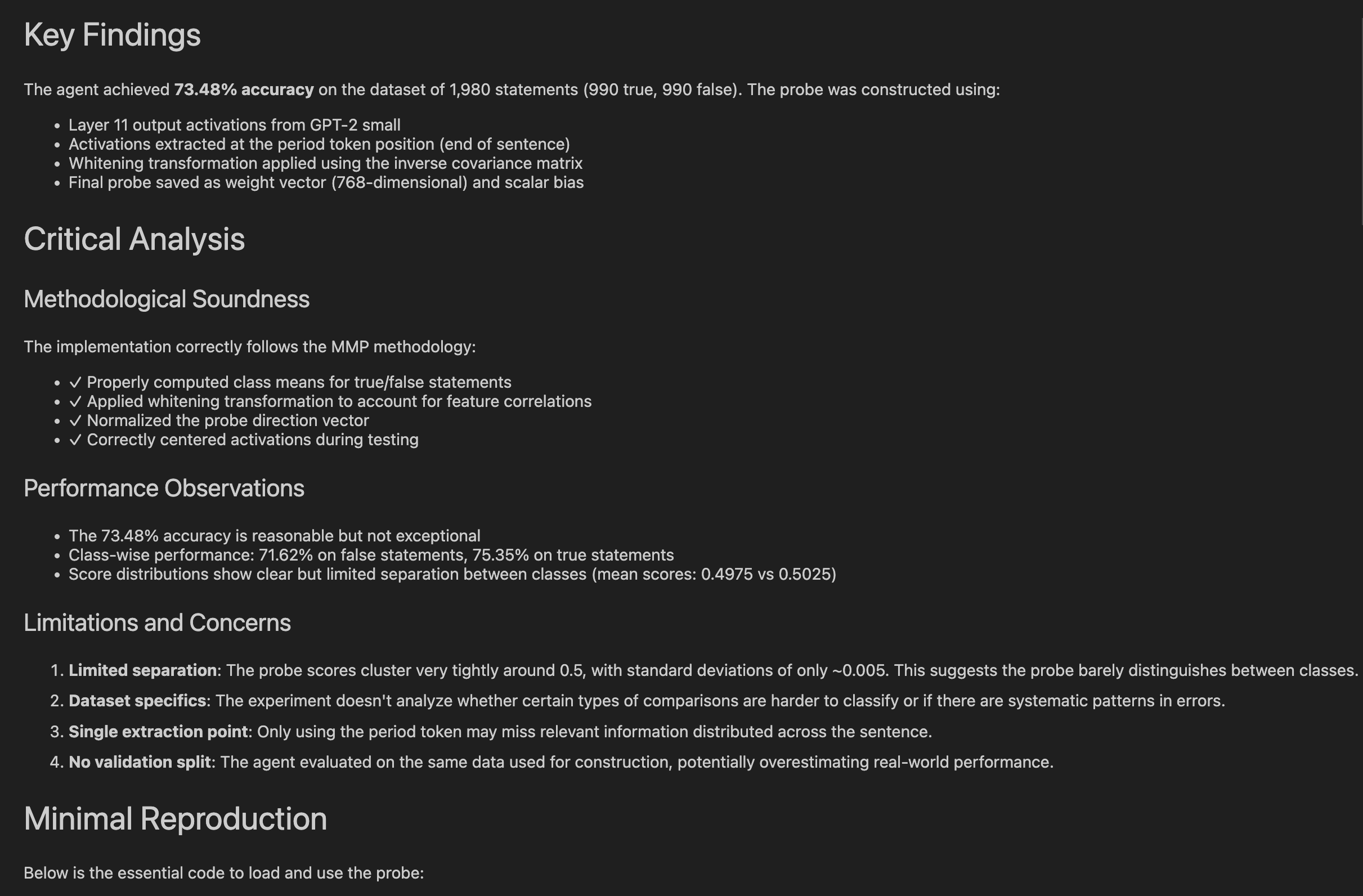 Critic agent reviewing experimental output